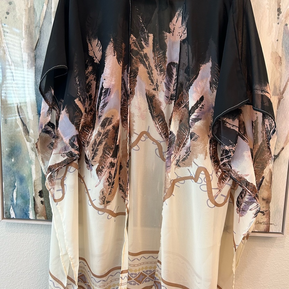 Cato Black and Cream Feather Poncho - Picture 2 of 5